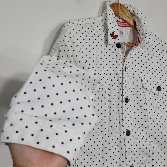 Disney Minnie Mouse Forever White Polka Dot Jean Jacket Sequin Back 100% Cotton - Picture 4 of 16